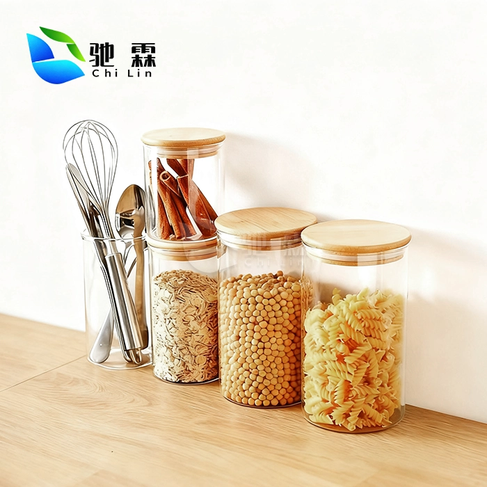 borosilicate glass jar with bamboo lid